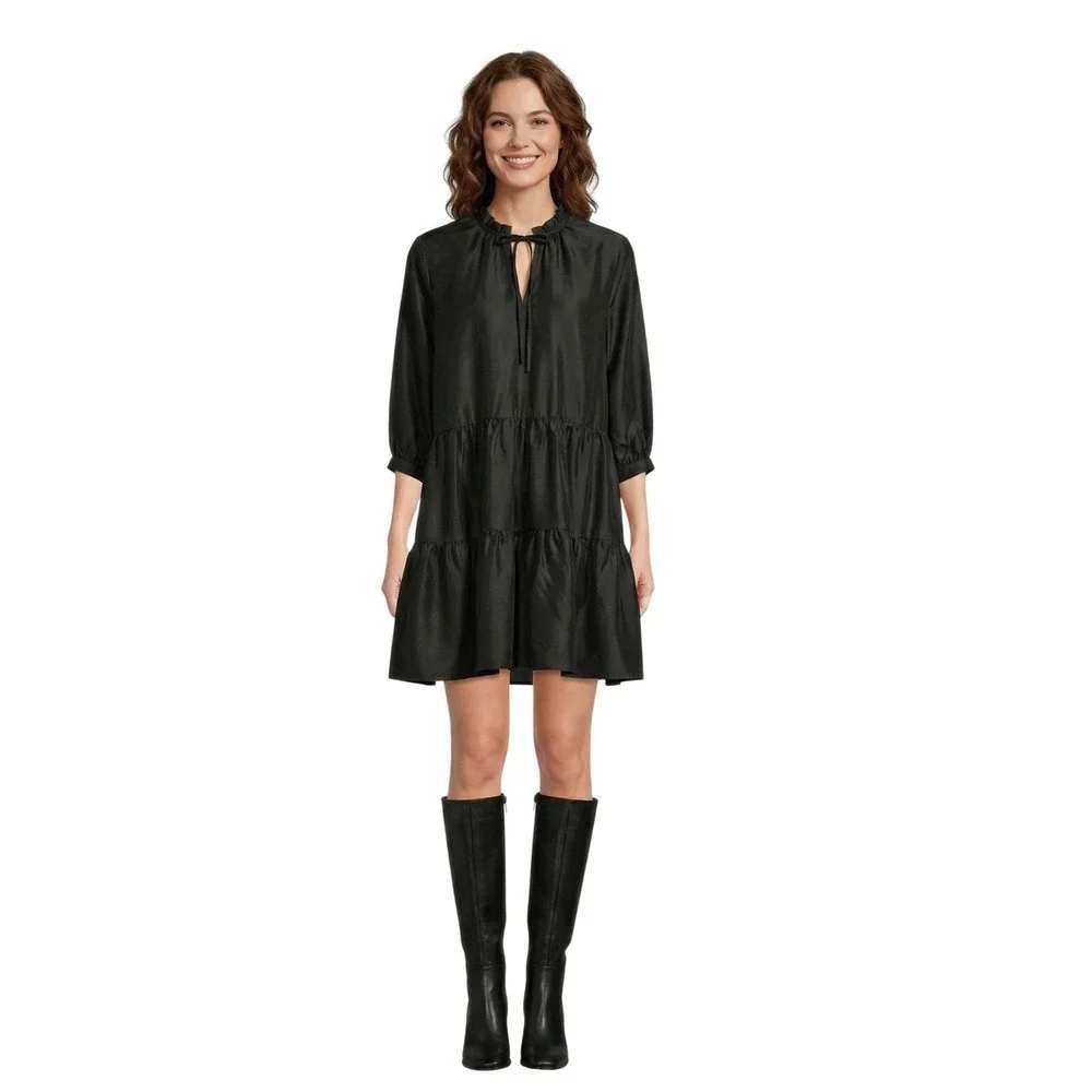 NWT Hudson North Black Tiered Lyocell Blend Mini Dress Removable Slip Medium - Picture 1 of 16